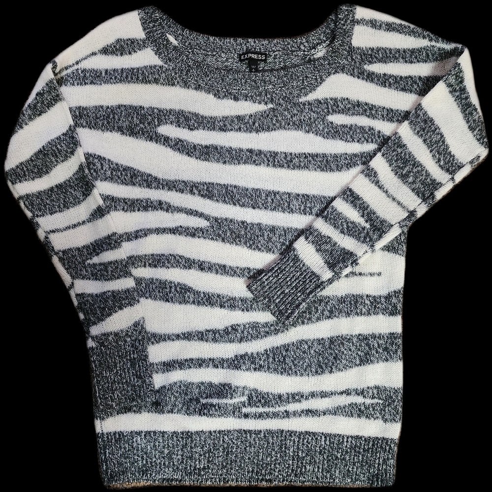 Express Gray & White Sweater - Size Sm